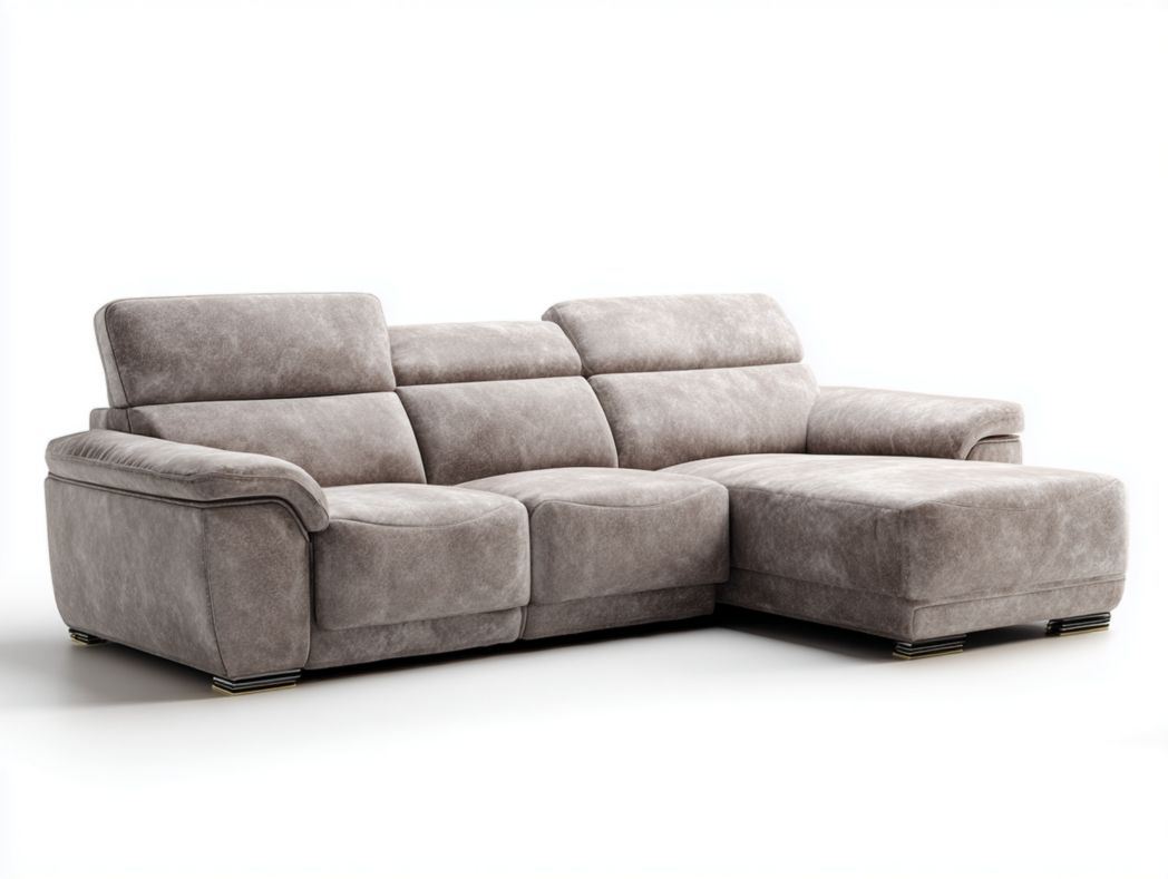 Canapé d’angle en tissu gris avec assise large et dossier rembourré