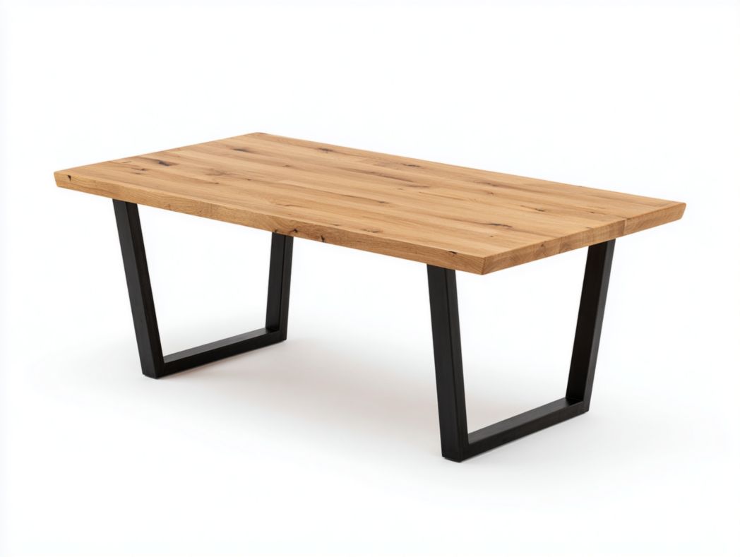Table rectangulaire style industriel – Plateau en bois naturel et pieds métalliques noirs – 1 pièce