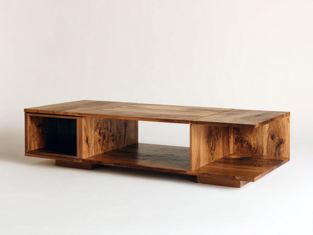 Table basse rectangulaire en bois avec compartiments de rangement