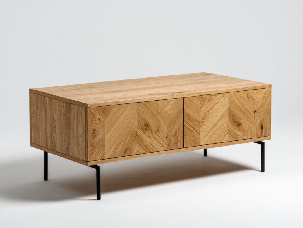 Table basse rectangulaire bois motif chevron avec pieds en métal style nordique