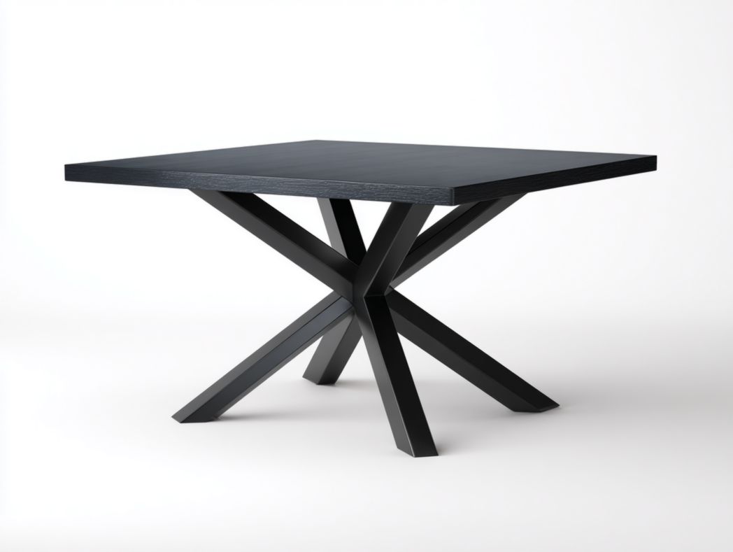 Table carrée noire avec base métallique croisée – 1 pièce