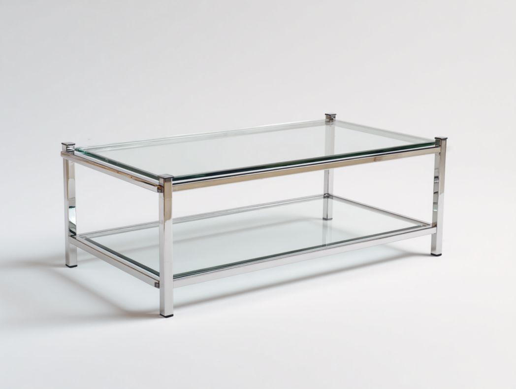 Table basse rectangulaire verre trempé et structure métal moderne