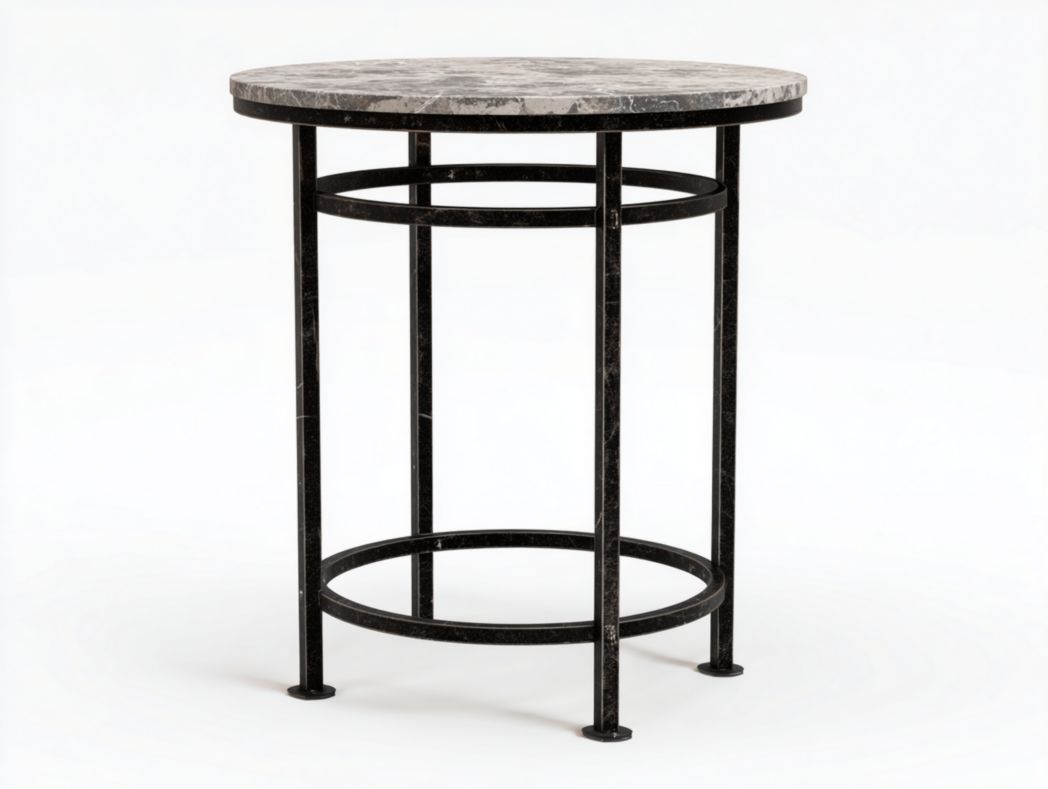 Table mange debout ronde en marbre avec structure en métal noir