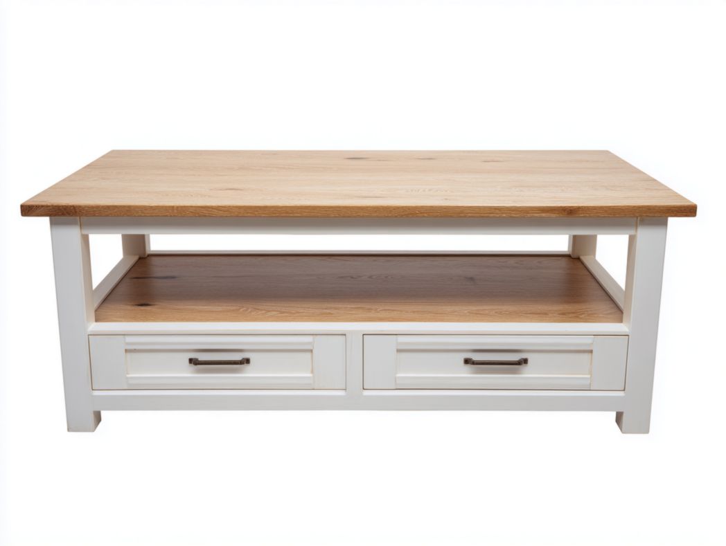 Table basse rectangulaire bois et cadre blanc avec double tiroir