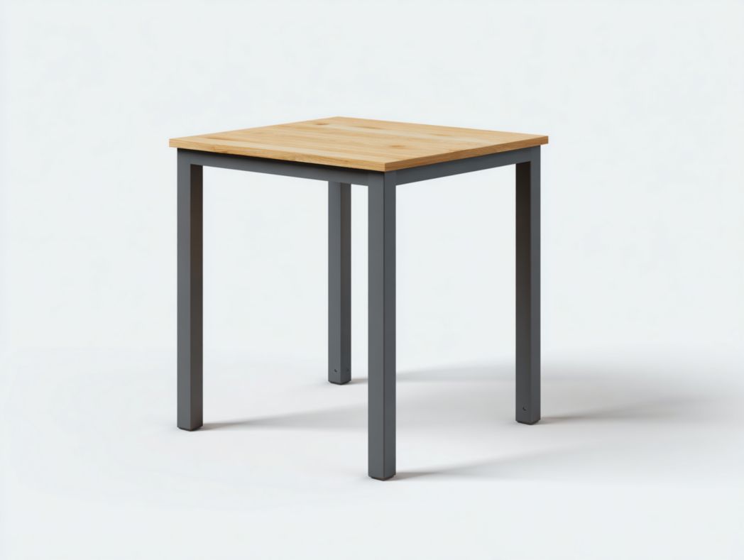 Table mange debout carrée style industriel avec structure en métal noir et plateau en bois clair