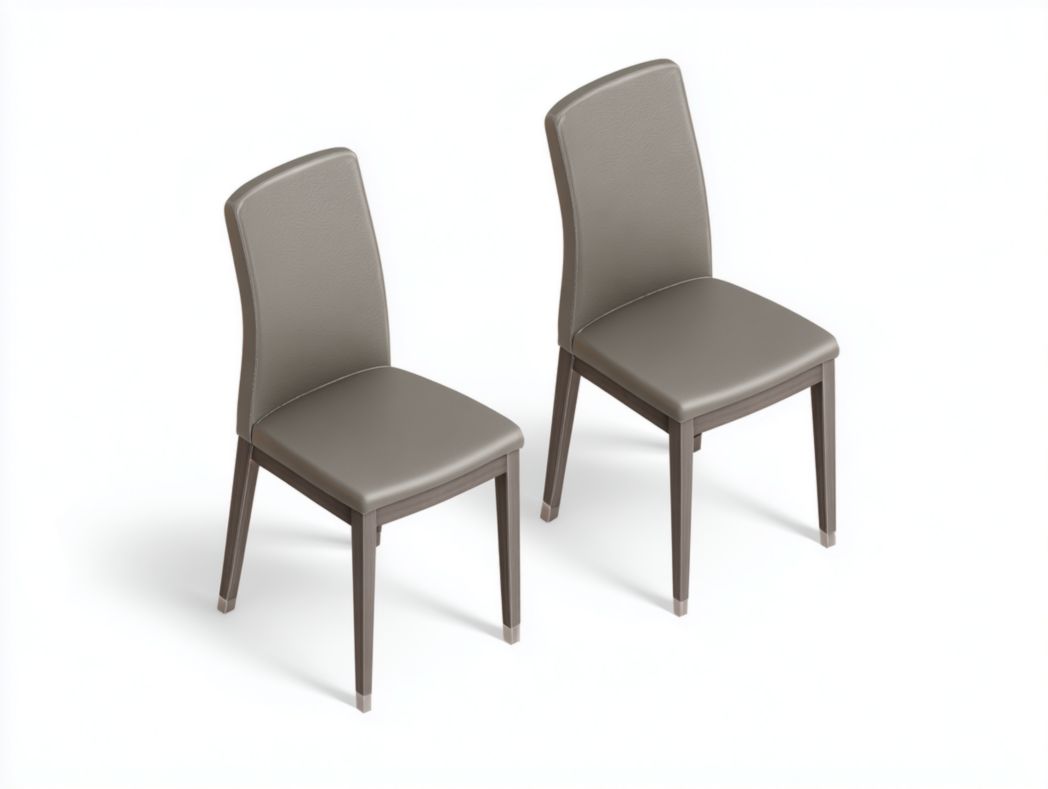 Lot de 2 chaises en bois avec assise et dossier en similicuir gris, style moderne