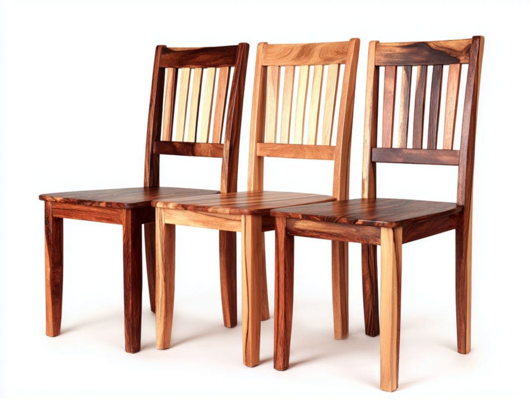 Lot de 3 chaises en bois massif avec dossier à lattes verticales et finition naturelle bicolore