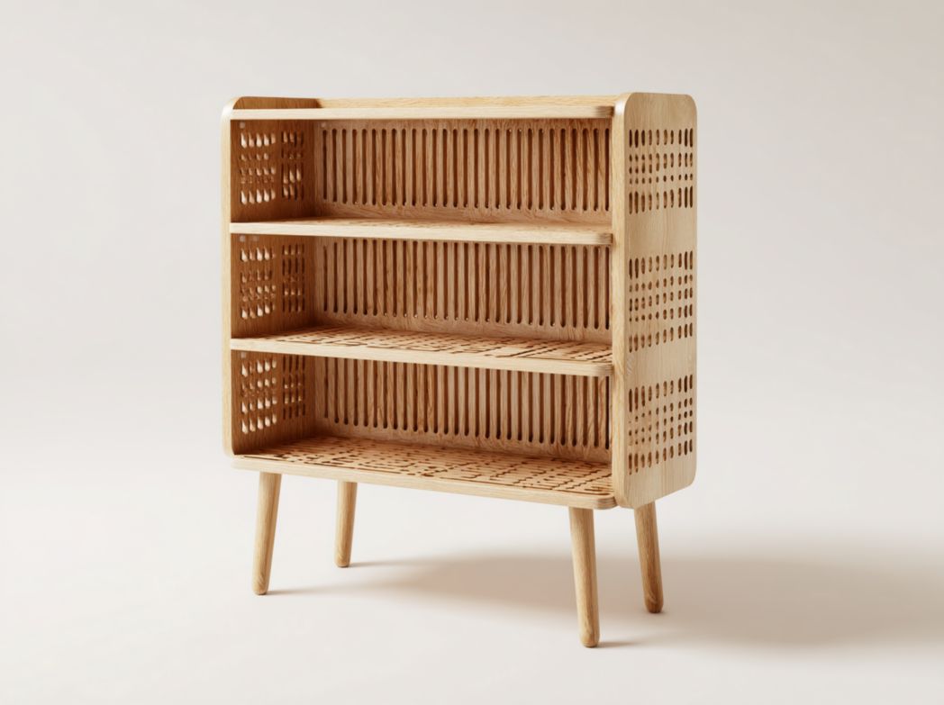 Buffet haut en bois massif ajouré avec design sculpté