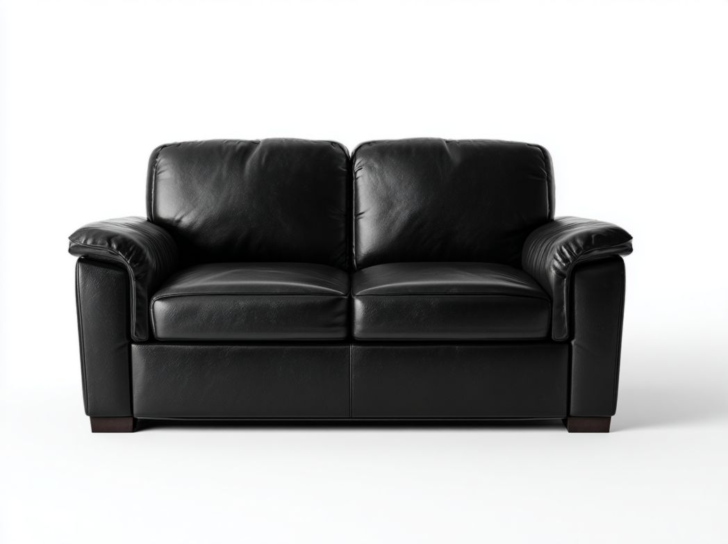 Canapé 2 places en cuir noir avec dossier et accoudoirs épais style moderne