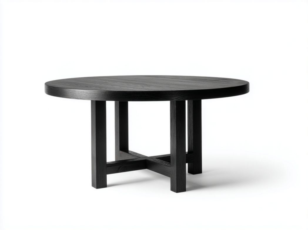 Table basse ronde en bois massif noir avec piètement croisé