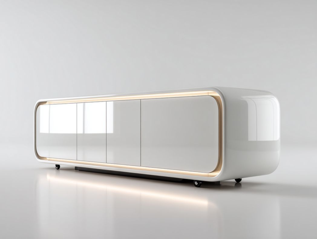 Meuble TV blanc laqué avec 4 portes et éclairage intégré