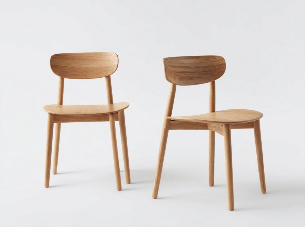 Lot de 2 chaises en bois naturel avec dossier courbé style scandinave