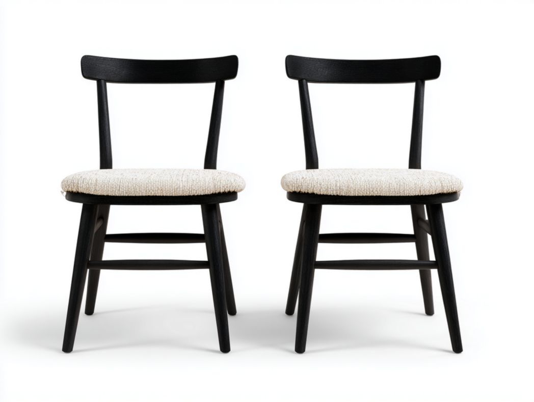 Lot de 2 chaises en bois noir avec assise en tissu beige