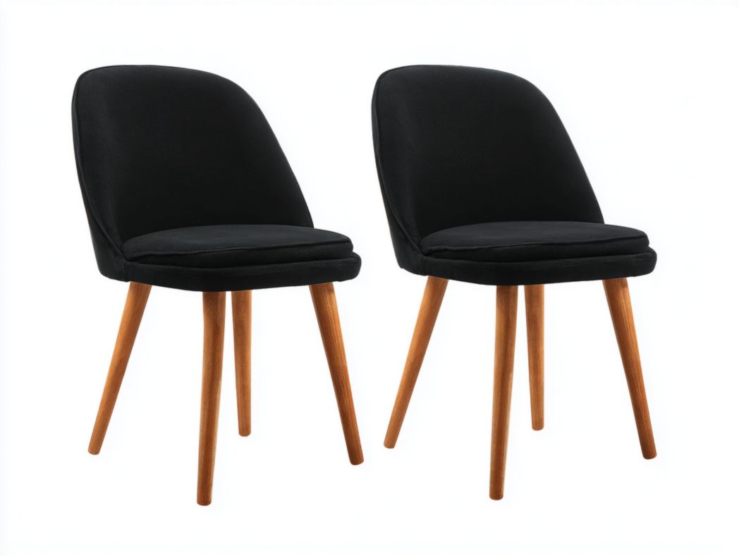 Lot de 2 chaises coque en tissu noir avec dossier courbé et pieds en bois