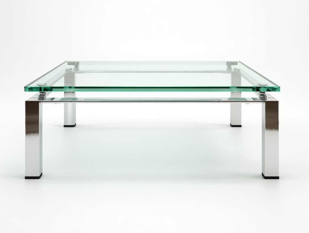 Table basse rectangulaire verre trempé et structure métallique style moderne