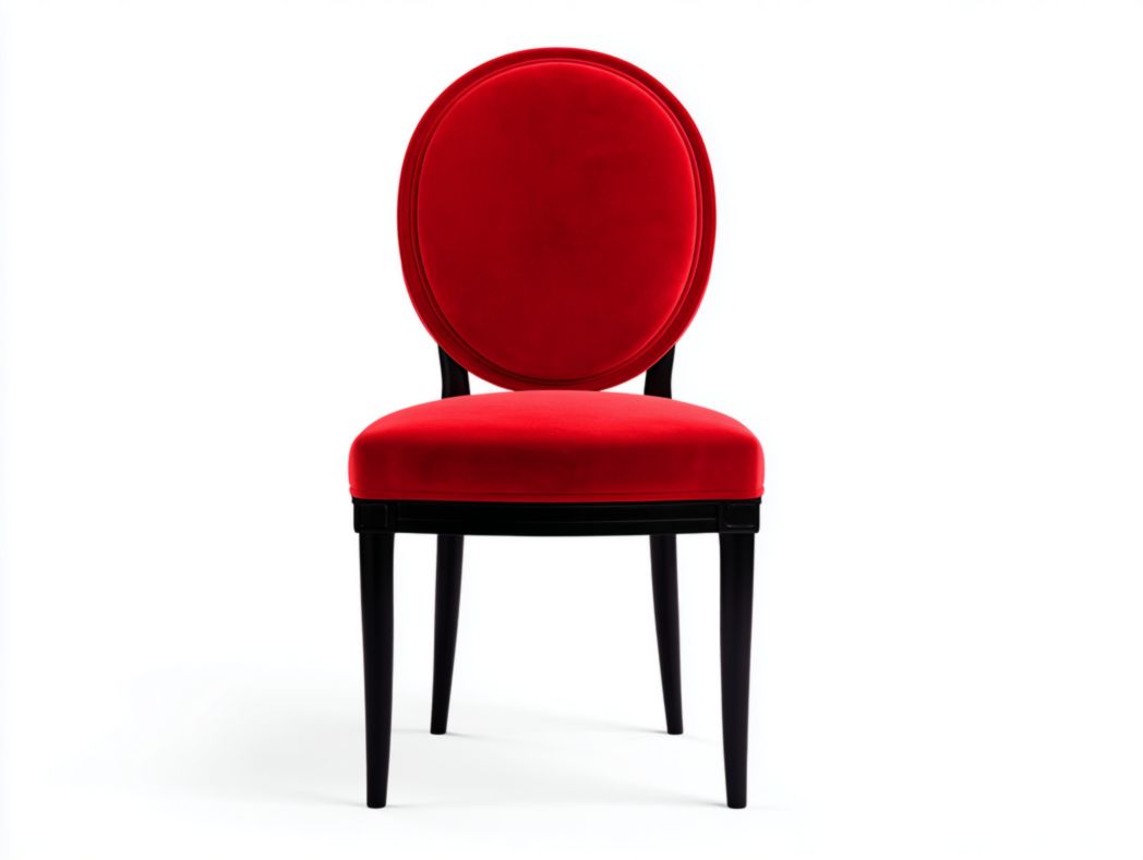 Chaise en velours rouge avec dossier ovale et pieds en bois noir – 1 pièce