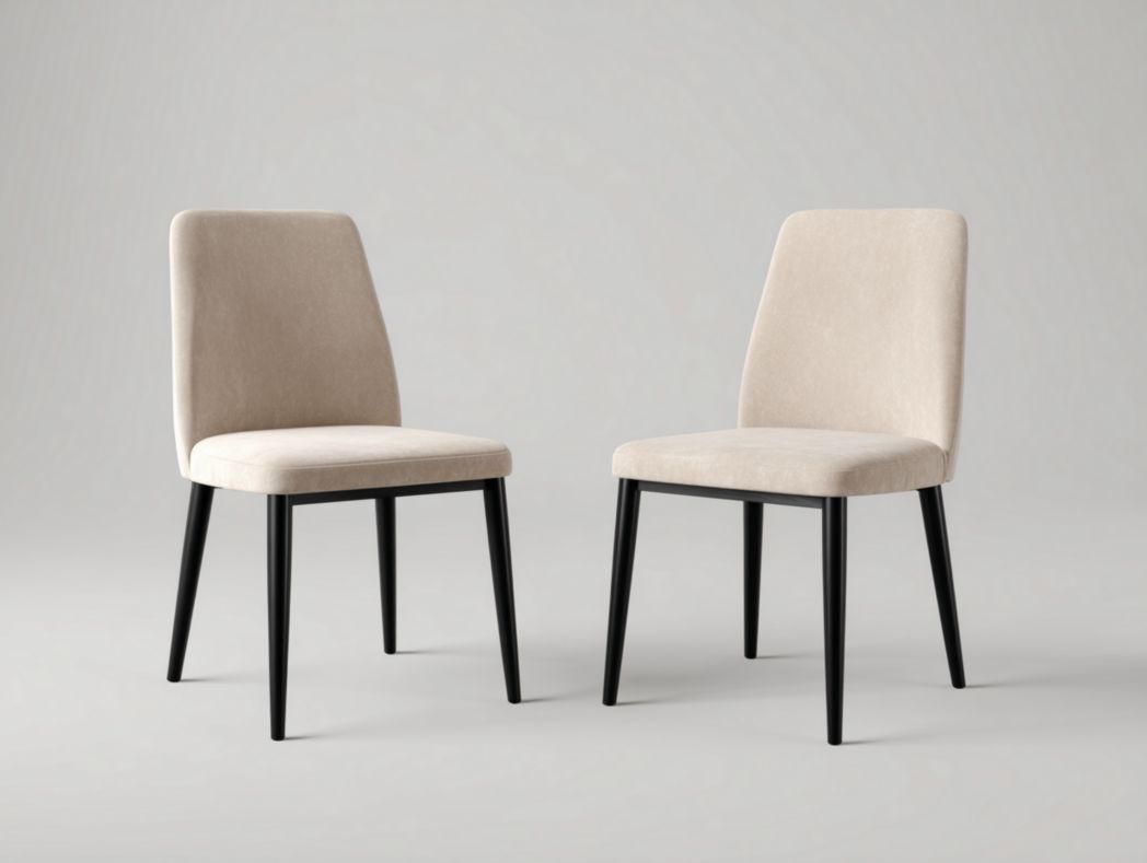 Lot de 2 chaises en velours beige avec dossier droit et pieds en métal noir