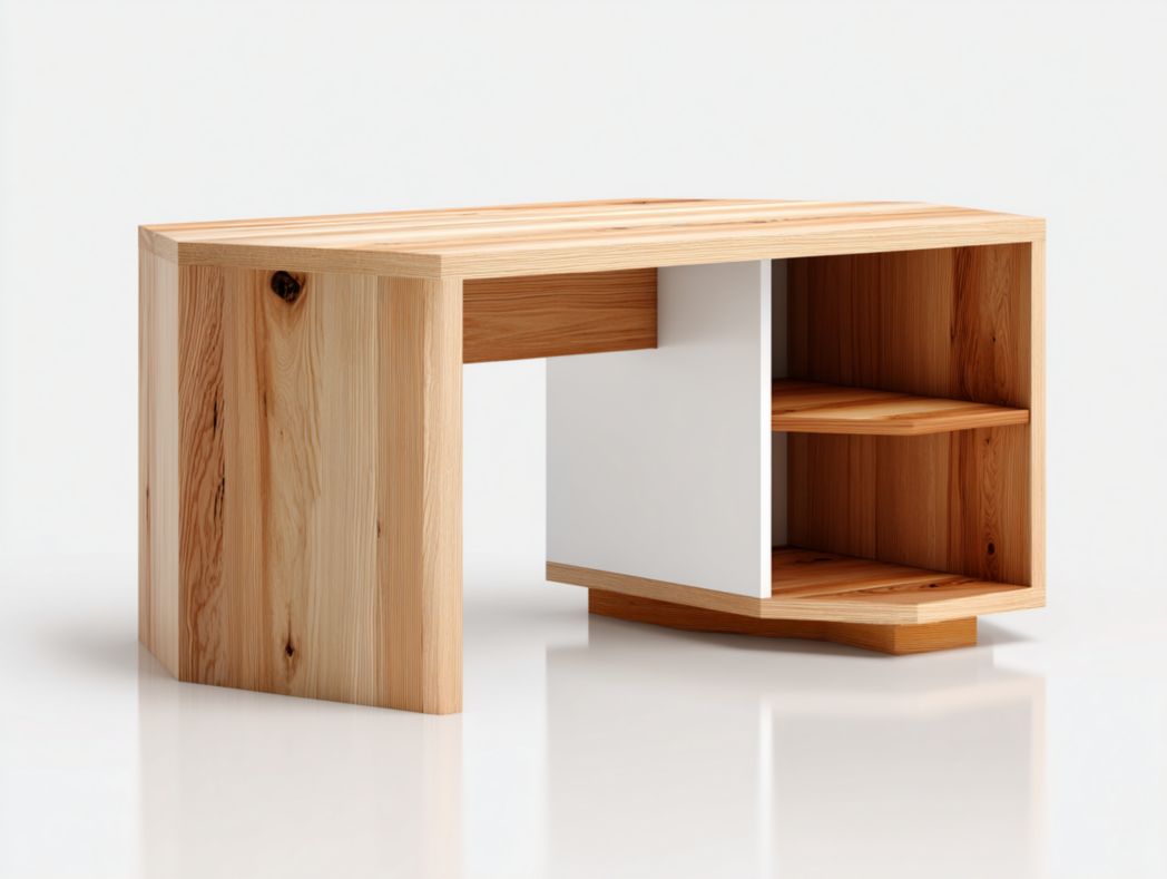 Meuble de bar contemporain bois naturel et blanc avec étagères de rangement