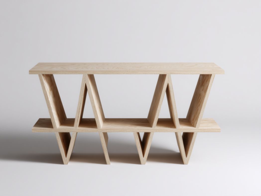 Meuble TV bois naturel design géométrique avec compartiments ouverts