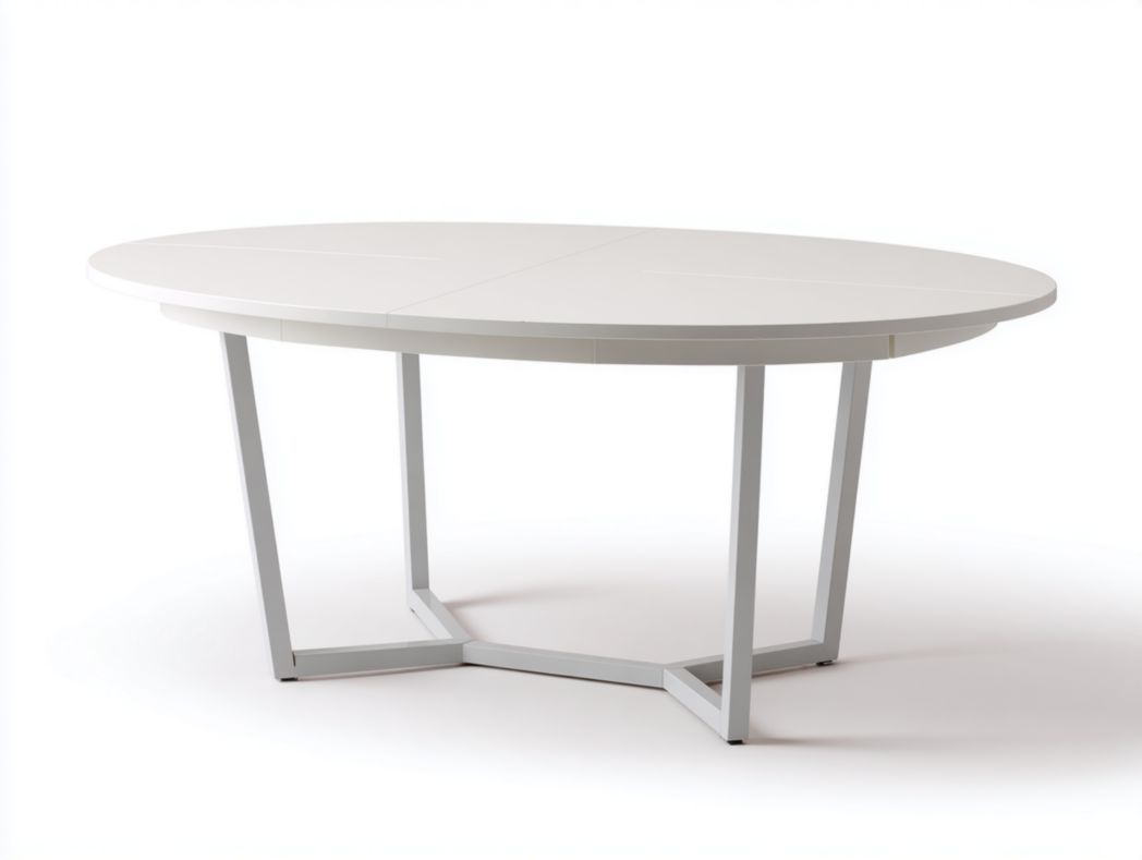 Table extensible ovale plateau blanc en bois MDF et piètement métallique – 1 pièce