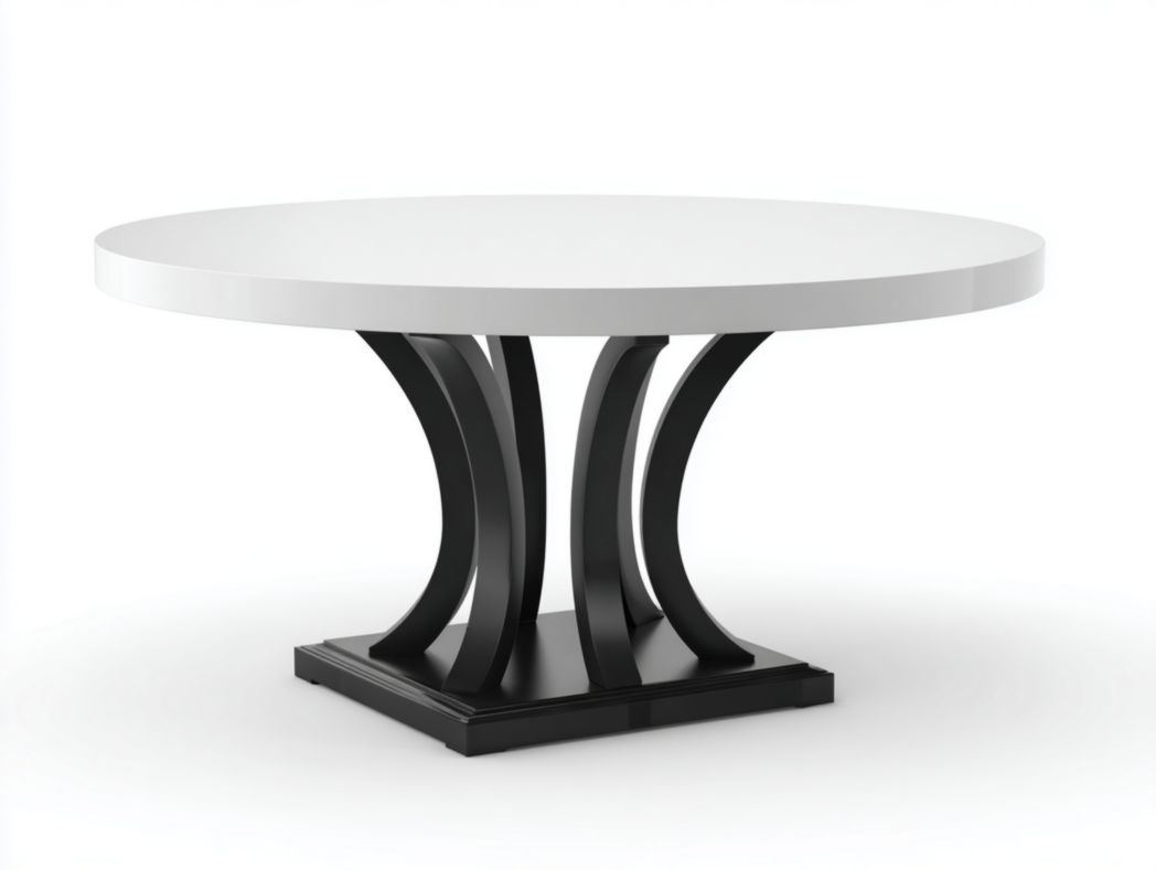 Table ronde extensible avec plateau blanc et piètement sculpté noir – 1 pièce