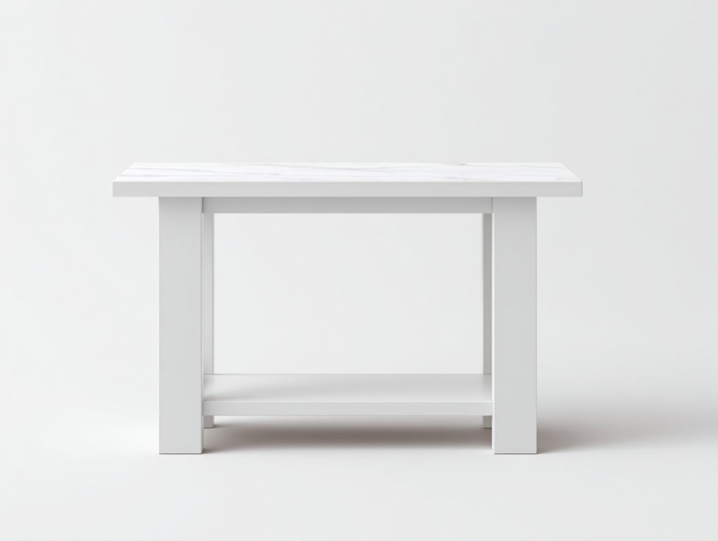 Table rectangulaire blanche avec étagère inférieure – Structure en bois – 1 pièce