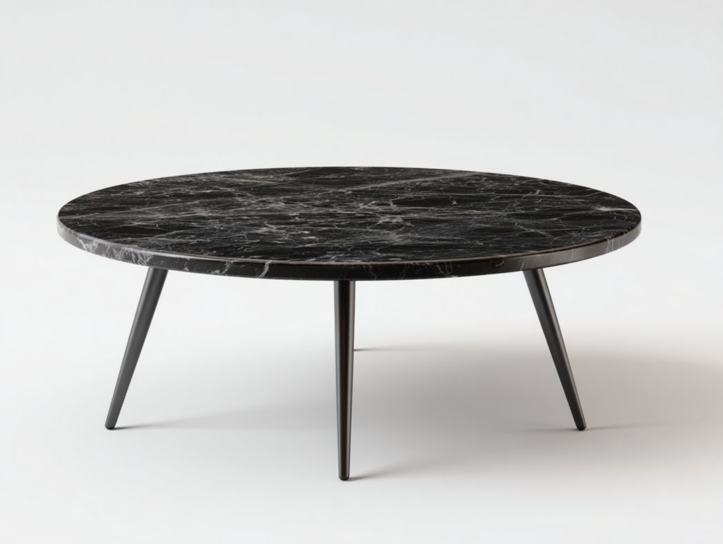 Table basse ronde marbre noir avec piètement métallique