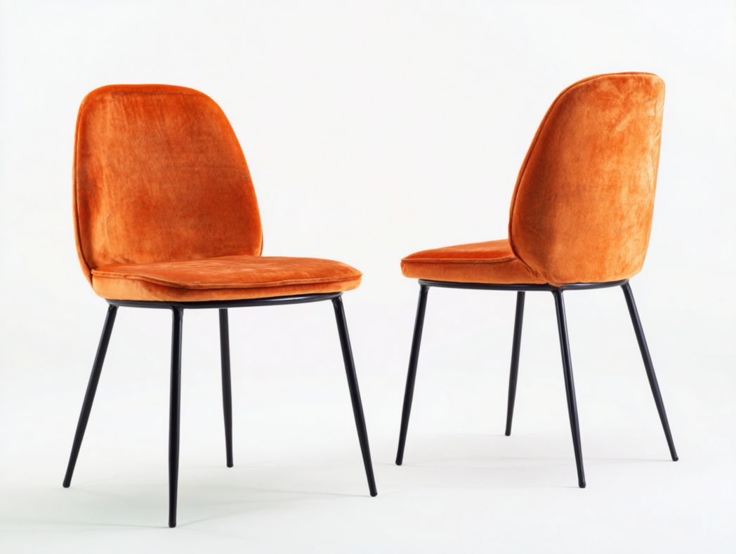 Lot de 2 chaises de salle à manger en velours orange avec dossier haut et pieds en métal noir