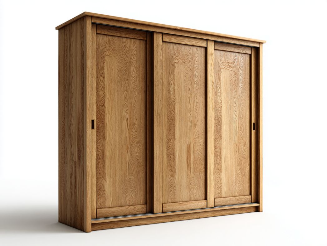 Armoire 3 portes bois clair à design naturel et fa?ades coulissantes