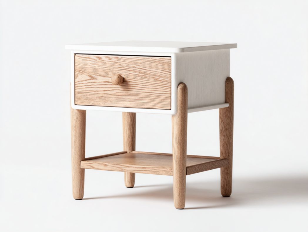 Table de chevet bois et blanc – 1 tiroir et étagère ouverte – Style nordique