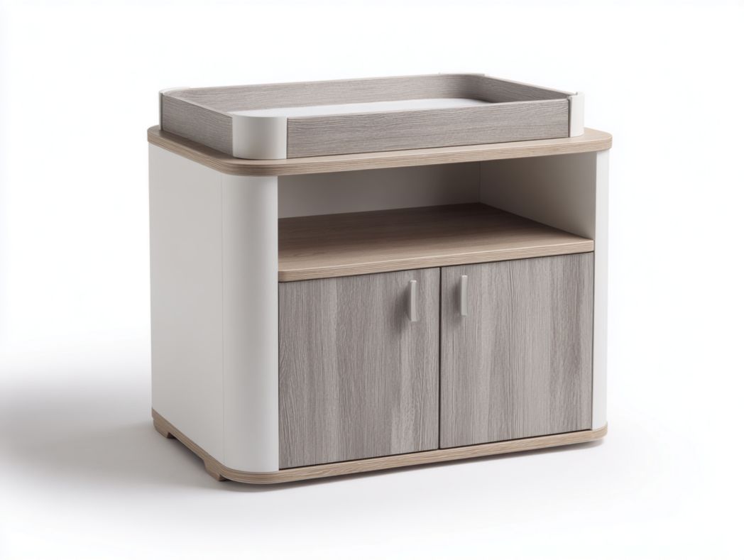 Commode à langer moderne 2 portes blanc et bois gris clair