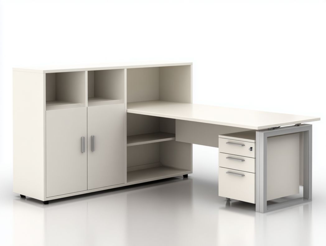 Bureau enfant blanc moderne avec étagères, armoire et tiroirs verrouillables