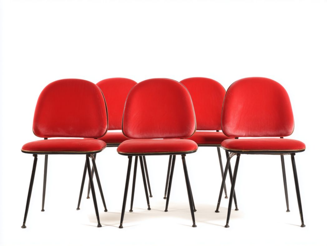 【Lot de 5】Chaises de conférence rouges en similicuir avec dossier arrondi et pieds métalliques