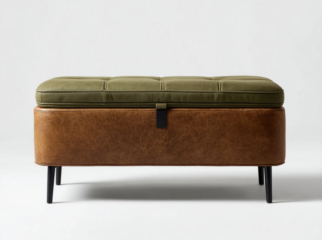 Banc coffre bicolore en cuir et tissu style nordique