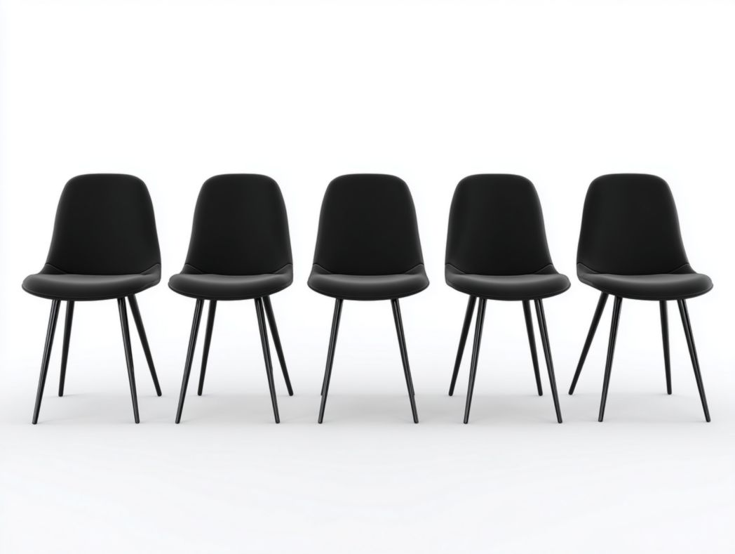 【Lot de 5】Chaises de conférence noires en similicuir avec dossier arrondi et pieds métalliques