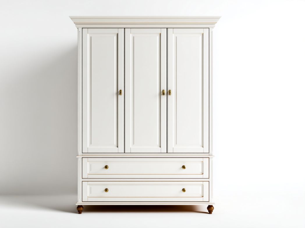 Armoire 3 portes blanche style classique avec 2 tiroirs