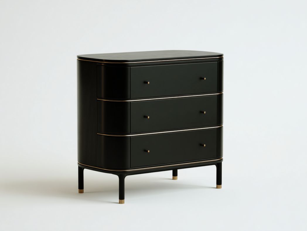 Commode moderne 3 tiroirs noir avec finitions métalliques élégantes
