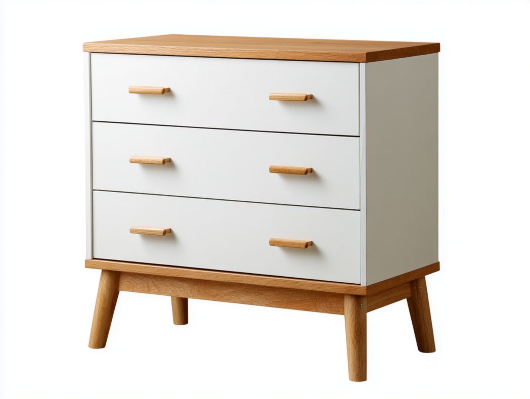 Chiffonnier nordique 3 tiroirs blanc avec plateau bois naturel