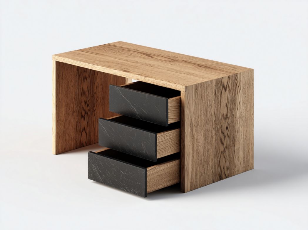 Bureau enfant bois naturel avec 3 tiroirs noirs modernes