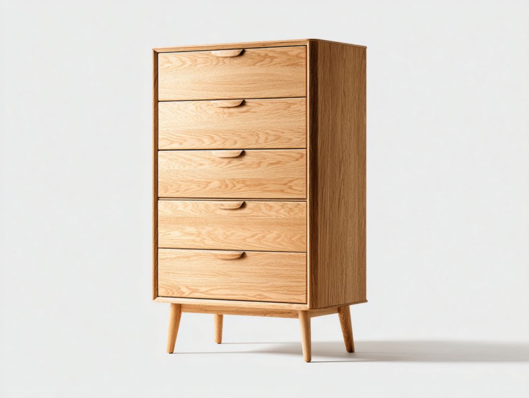 Chiffonnier scandinave 5 tiroirs en bois massif style naturel