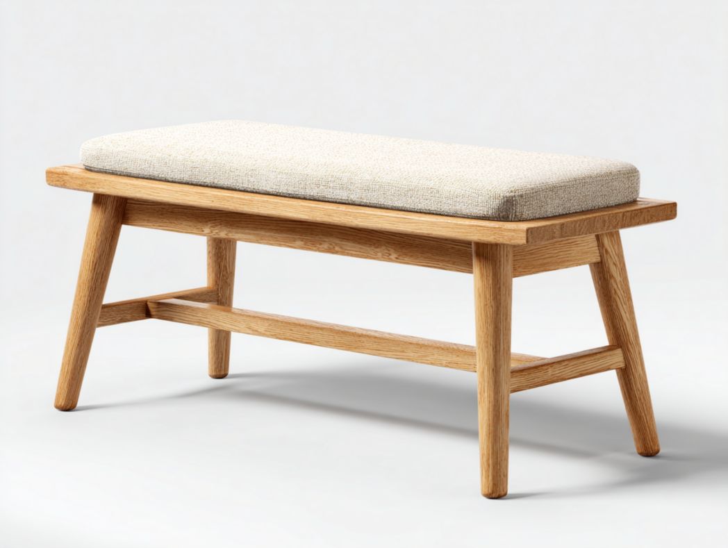 Banc en bois massif avec coussin beige – design nordique sans dossier