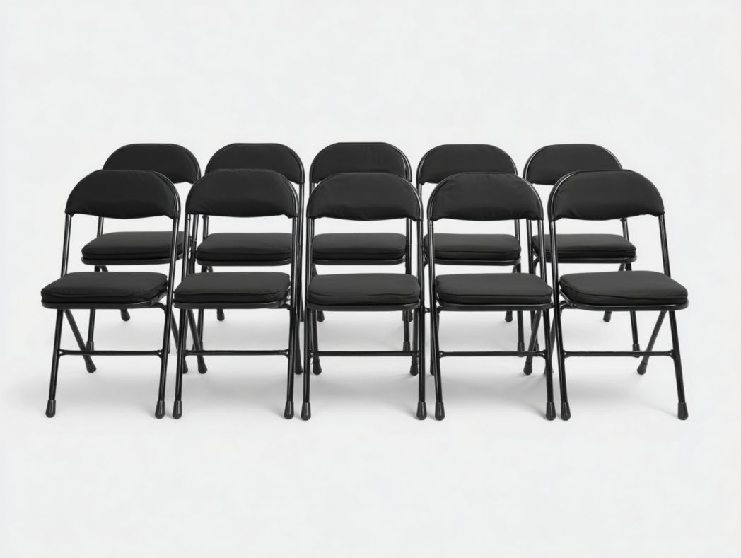 【Lot de 10】Chaises de conférence pliantes noires avec assise et dossier rembourrés, structure en acier