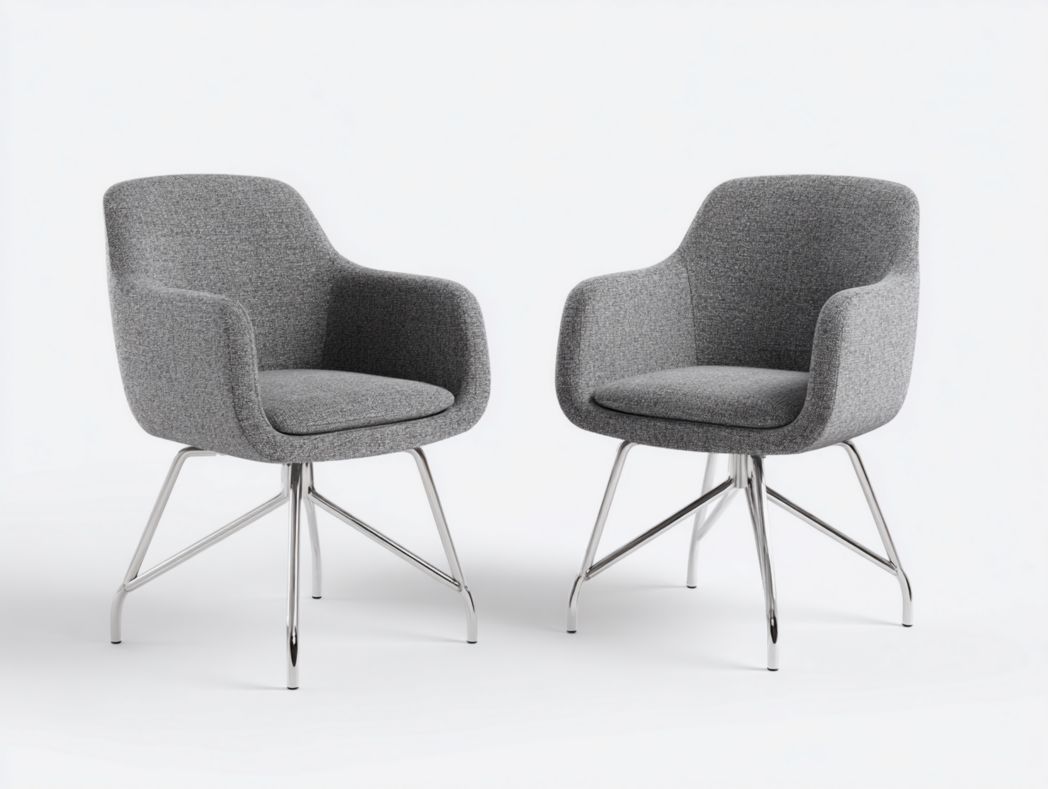 【Lot de 2】Chaises de conférence en tissu gris avec accoudoirs et piètement croisé en métal