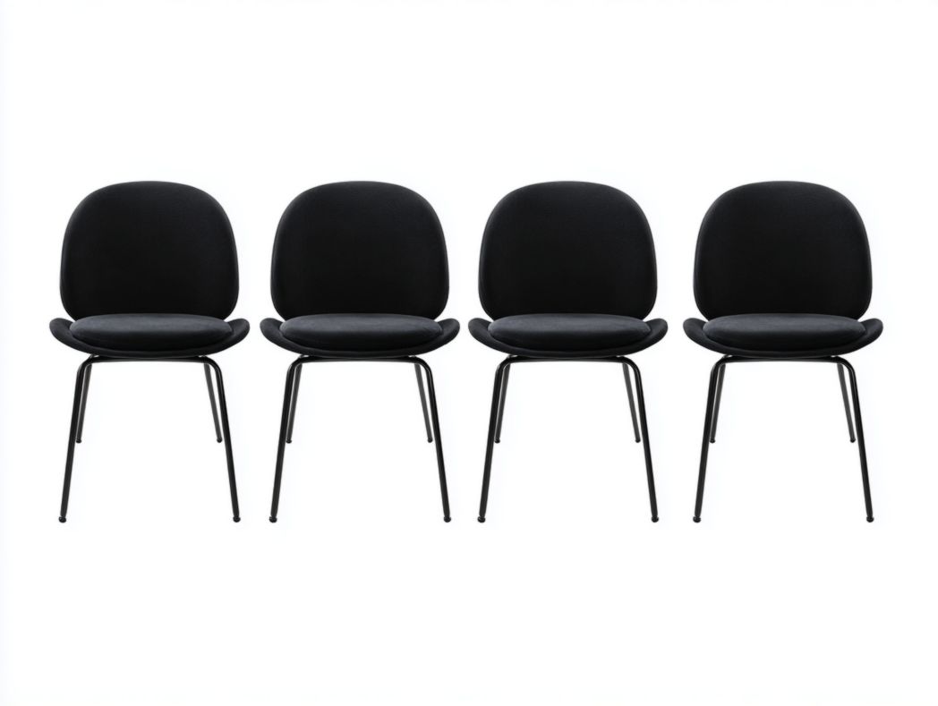 【Lot de 4】Chaises de conférence en tissu noir avec dossier arrondi et assise rembourrée sur pieds en métal