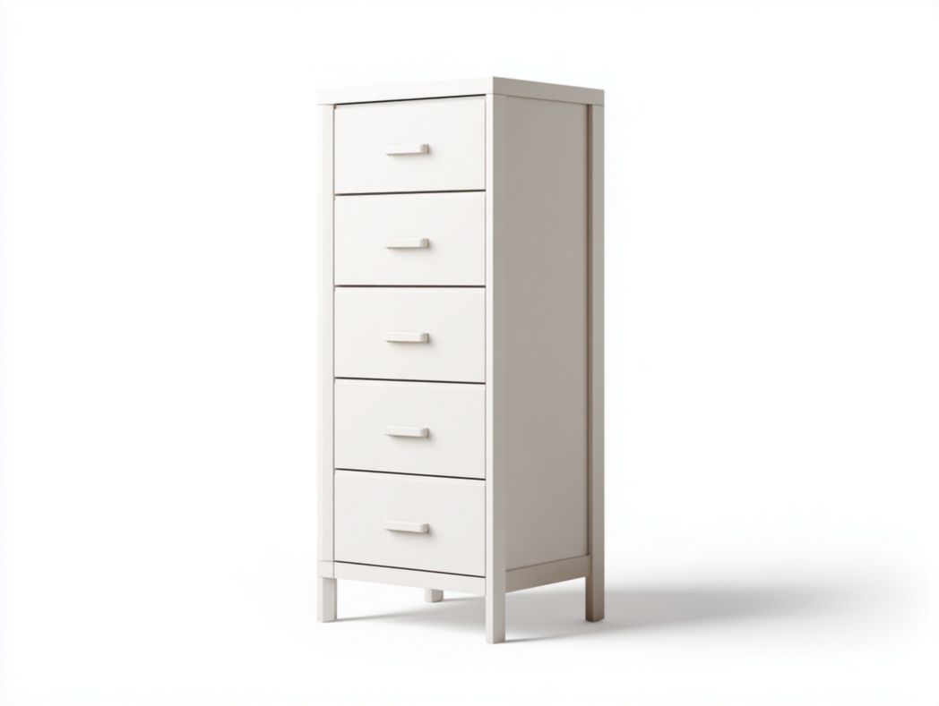 Chiffonnier moderne 5 tiroirs couleur beige clair style épuré