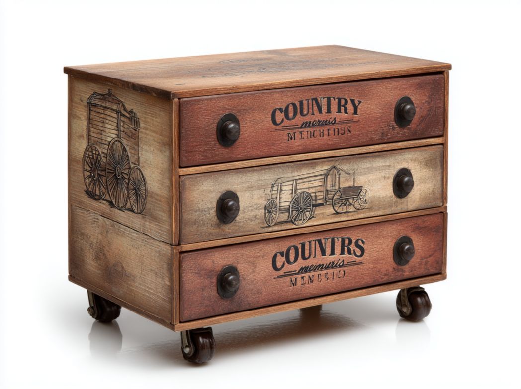 Chiffonnier vintage 3 tiroirs avec roulettes style campagne industrielle