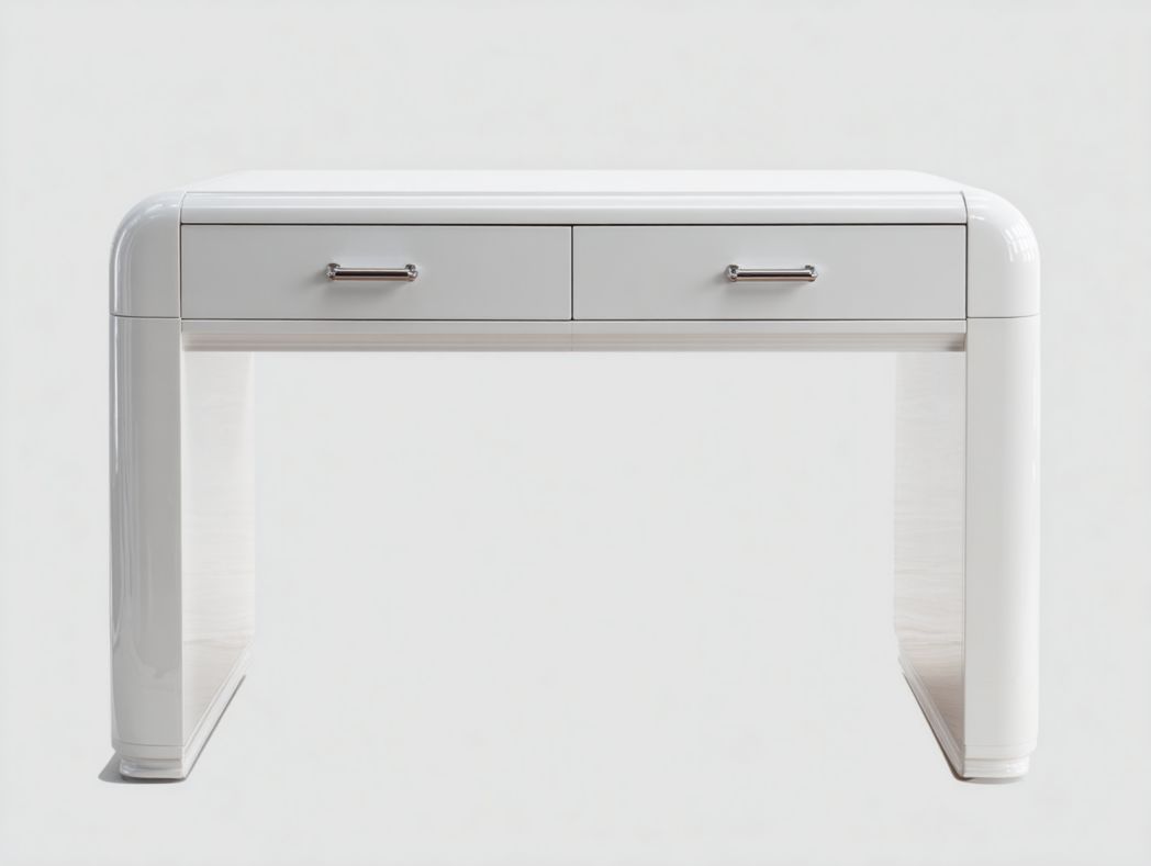 Bureau enfant blanc brillant avec 2 tiroirs et coins arrondis