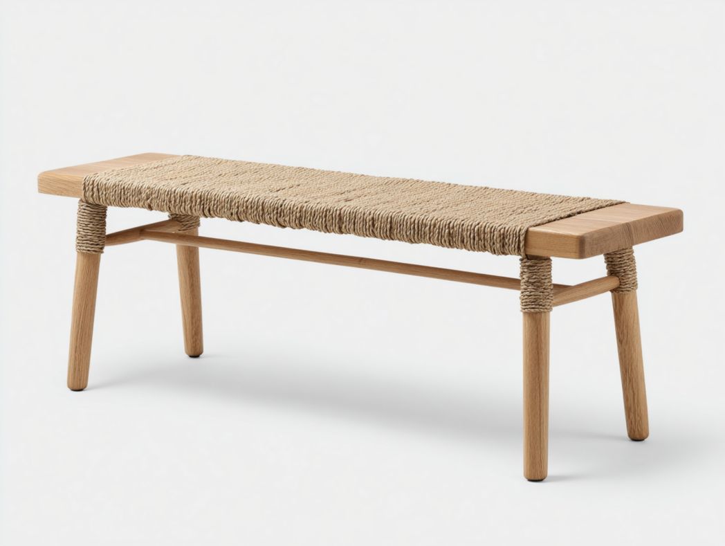 Banc en rotin tressé avec structure en bois massif, sans dossier