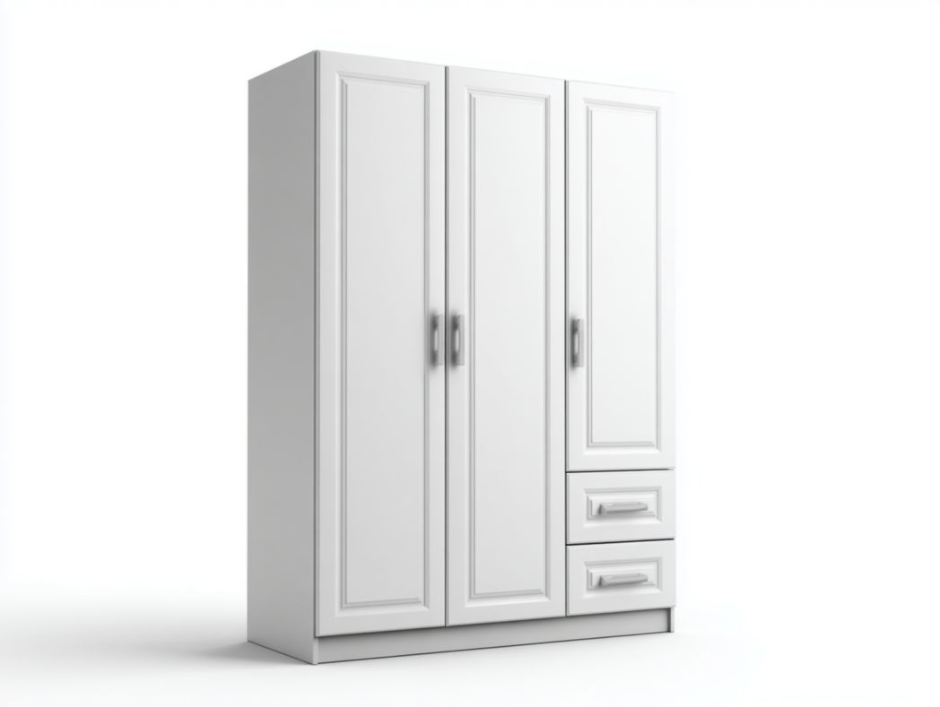 Armoire 3 portes blanche avec 2 tiroirs intégrés