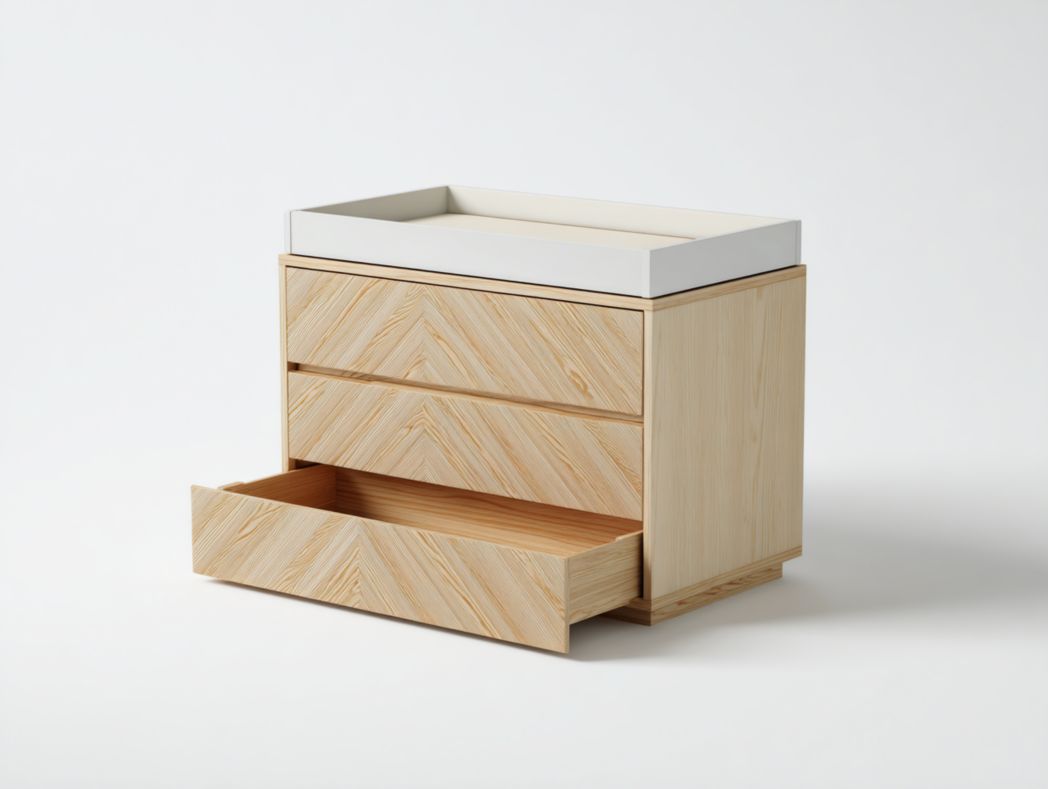 Commode à langer moderne en bois motif chevrons avec 3 tiroirs